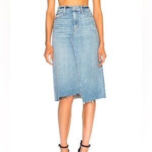 MOTHER Straight A Step Midi Fray Denim Skirt Size 26